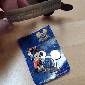 Disneyland 50th Anniversary Pin & Gold Rubber Brac